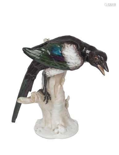 K.P.M. German porcelain bird statue, early 20th century, red...