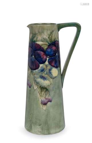 MOORCROFT "Pansy" pattern ewer on celadon green gr...