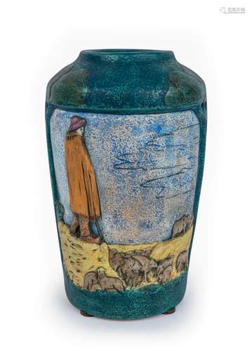 AMPHORA pottery vase with shepherd landscape scene in high r...