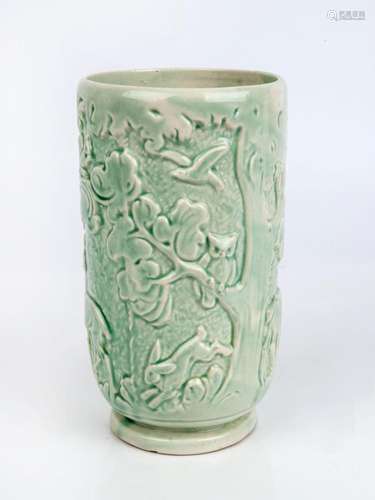 English Art Deco porcelain vase with sage green glaze, circa...