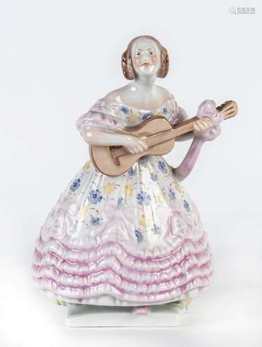 HEREND Hungarian porcelain figure of a woman playing guitar,...