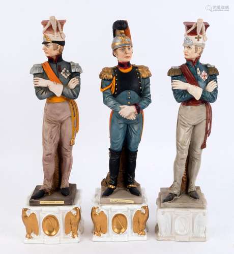 CROWN NAPLES set of three Italian porcelain Napoleonic milit...