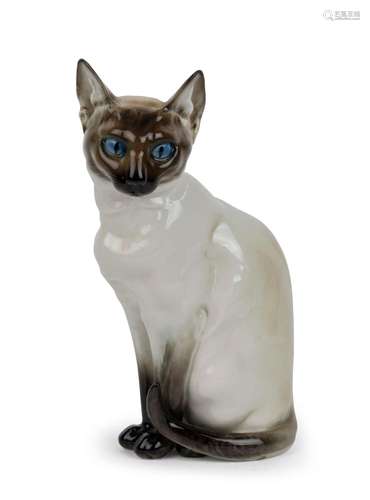 HUTSCHENREUTHER German porcelain Siamese cat statue, mid 20t...