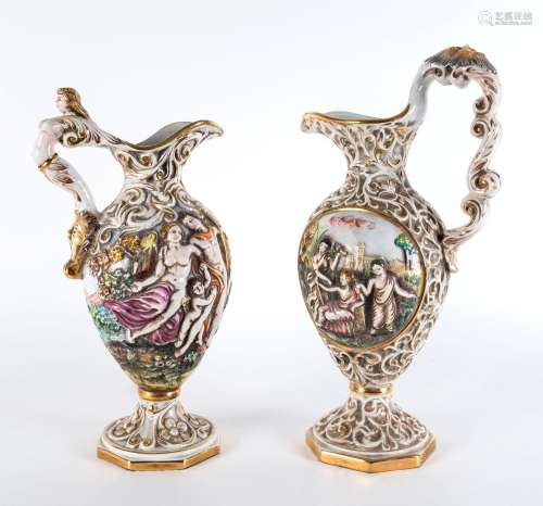 Two Capodimonte Italian porcelain ewers, 20th century, facto...