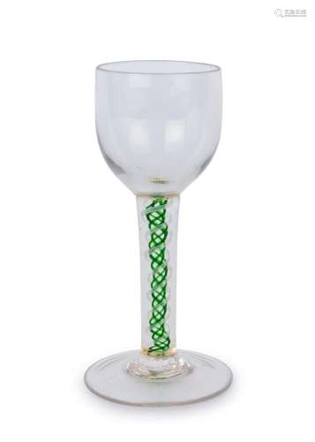 A Georgian glass with green double air twist stem, 18th cent...