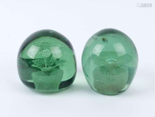 Two antique English glass dumps, 19th century, 10cm and 9.5c...