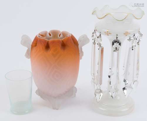 Antique English glass lustre, satin glass vase and vaseline ...