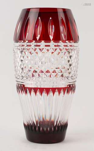 A Bohemian ruby overlay glass vase, 20th century, 30cm high