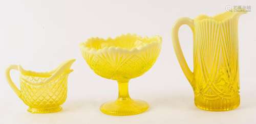 Antique citrine uranium glass compote and two jugs, (3 items...