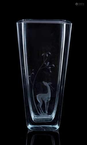 STROMBERGSHYTTAN Swedish art glass vase with engraved scene,...