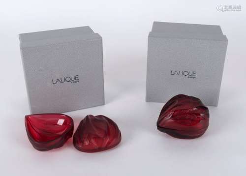 LALIQUE Crystal, two red glass jewellery boxes in original b...