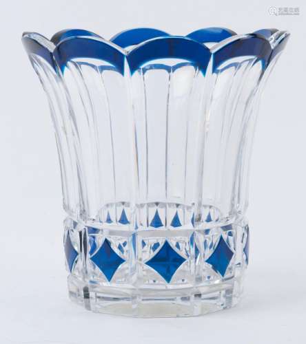 A Bohemian blue overlay glass vase, 20th century, 20cm high,...