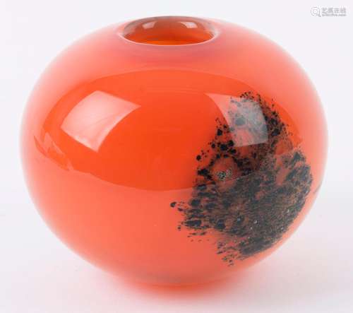 RANDSFJORDGLASS Norwegian orange art glass vase by BENNY MOT...