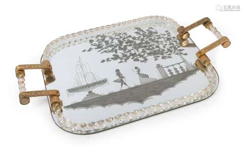 An Italian Murano glass serving tray with acid etched court ...