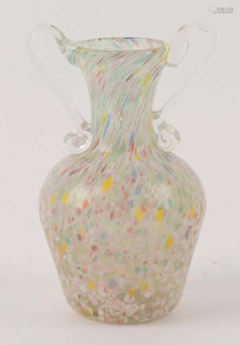 MURANO speckled glass vase with two handles, 20th century, 1...