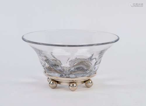 ORREFORS Swedish crystal bowl on Belgium silver base by Wolf...