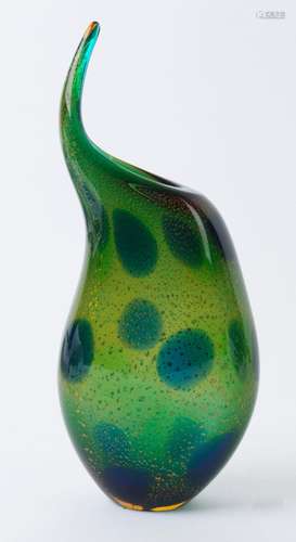 A Murano green art glass vase with blue spots and aventurine...