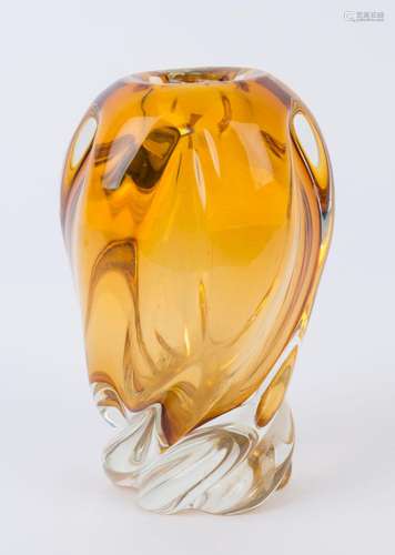 An amber Murano glass vase, circa 1960s 21cm high