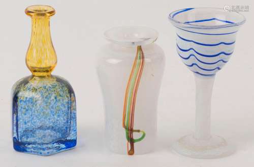 KOSTA BODA miniature art glass vase, bottle and goblet, late...