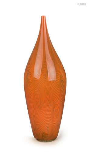 ALBERTO DONA tall Filigrana orange cased Murano glass vase, ...