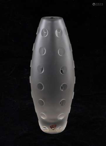 ORREFORS frosted Swedish art glass vase with polka dot patte...