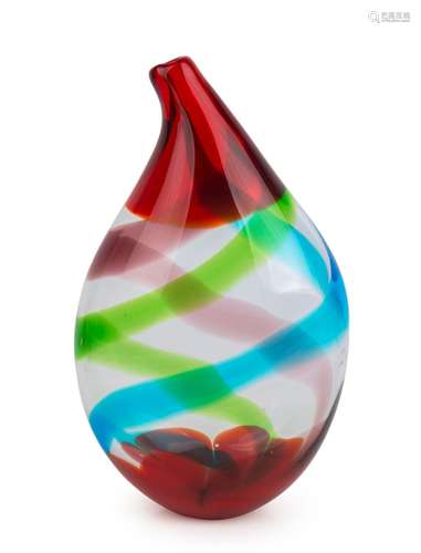 Murano art glass vase with coloured bands, 35cm high