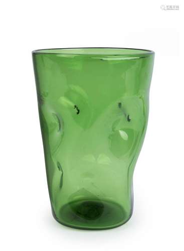 A vintage green art glass vase, possibly English, circa 1955...