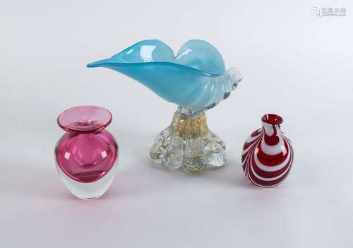 Murano glass conch and two Murano glass vases, 20th century,...