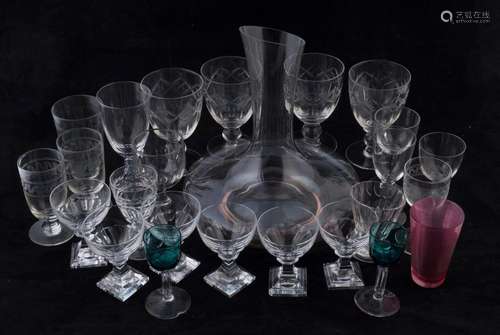 Assorted antique and vintage glass ware and a carafe, 19th a...