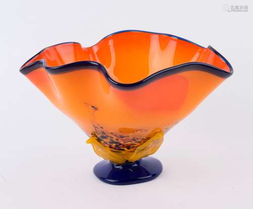 TINA COOPER Australian orange art glass vase with frilled ri...