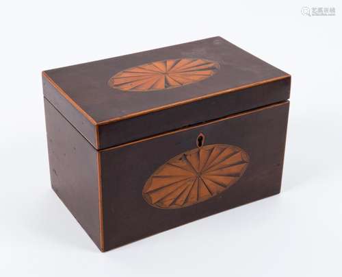 A Georgian tea caddy, flame mahogany and satinwood with marq...