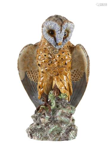 HUGO LONITZ (attributed) Prussian majolica owl statue, circa...