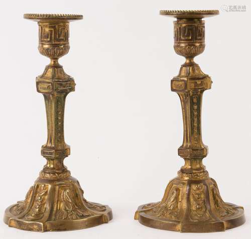 A pair of antique French ormolu candlesticks, 19th century, ...