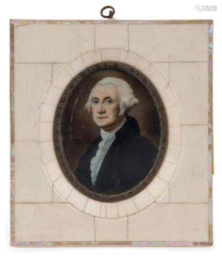 Miniature portrait of a gent in piano ivory and mother of pe...