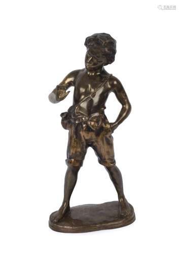 AUGUSTE MOREAU antique bronze statue of a boy, signed "...