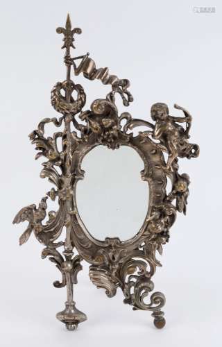 An antique table mirror, cast metal and glass late 19th cent...