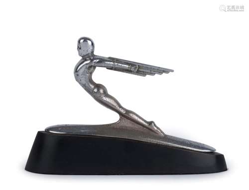A vintage car mascot, cast metal with chrome finish on a lat...