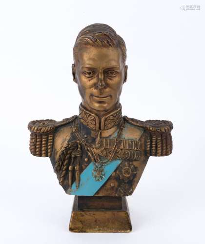 KING GEORGE VI coronation bust, painted chalk ware, circa 19...