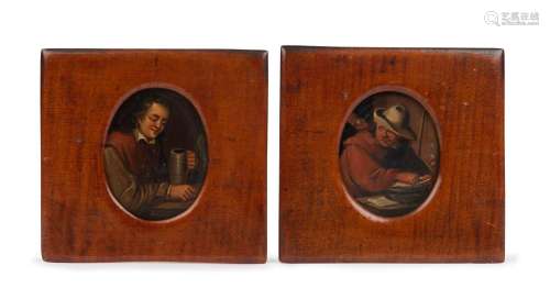A pair of Dutch miniature portrait oil paintings on tin in f...