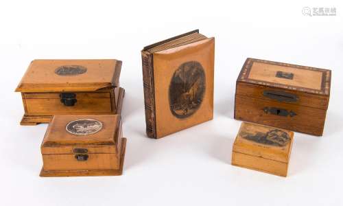 MAUCHLINE ware photo album and four assorted boxes, 19th cen...