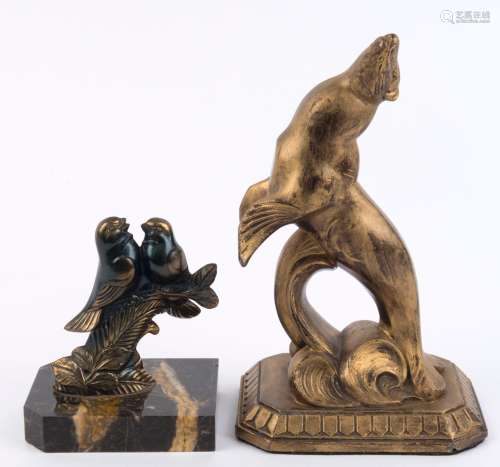 A French Art Deco "Lovebird" statue together with ...