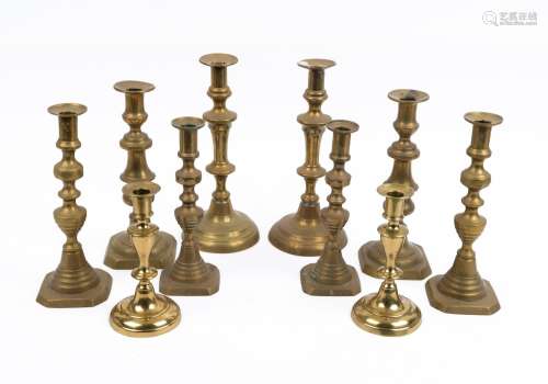 Ten assorted antique and vintage brass candlesticks, 19th an...