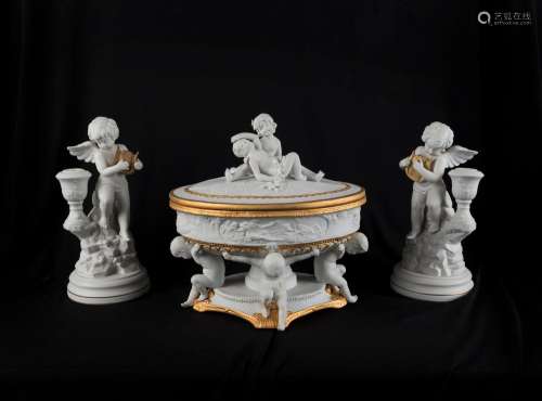 Parian and gilt candlesticks with cupid decoration by Frankl...