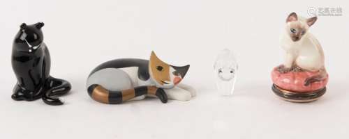 Four miniature cat ornaments including Goebel porcelain by R...