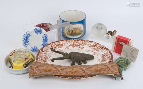 Sundry items including two porcelain dogs, meat platter, gla...