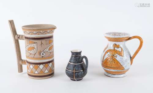Two retro Italian pottery jugs and a small German pottery ju...