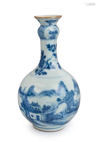 A Chinese blue and white porcelain transitional period bottl...