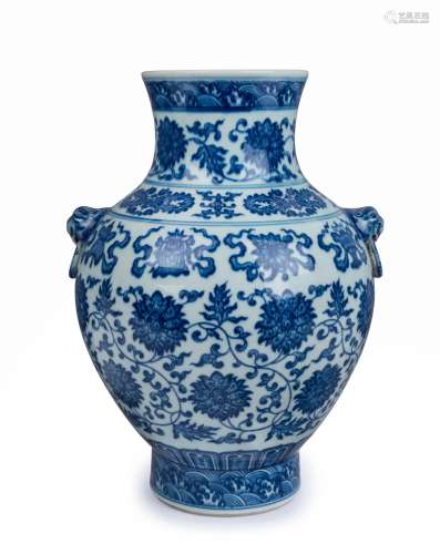A Chinese baluster shaped blue and white porcelain vase with...