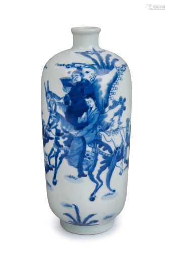 A Chinese blue and white porcelain vase with pilgrim scene, ...