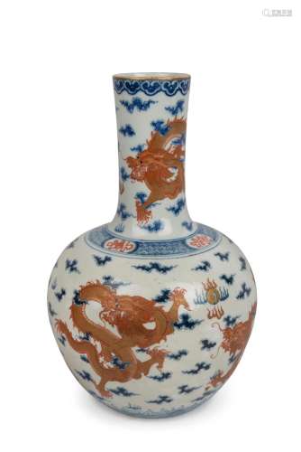 An antique Chinese porcelain vase decorated with five iron r...